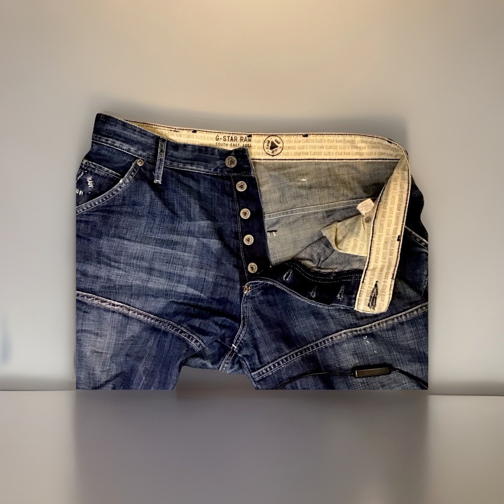 Vintage G Star Custom Capri Biker Jean Shorts Size 36 - Picture 4 of 8